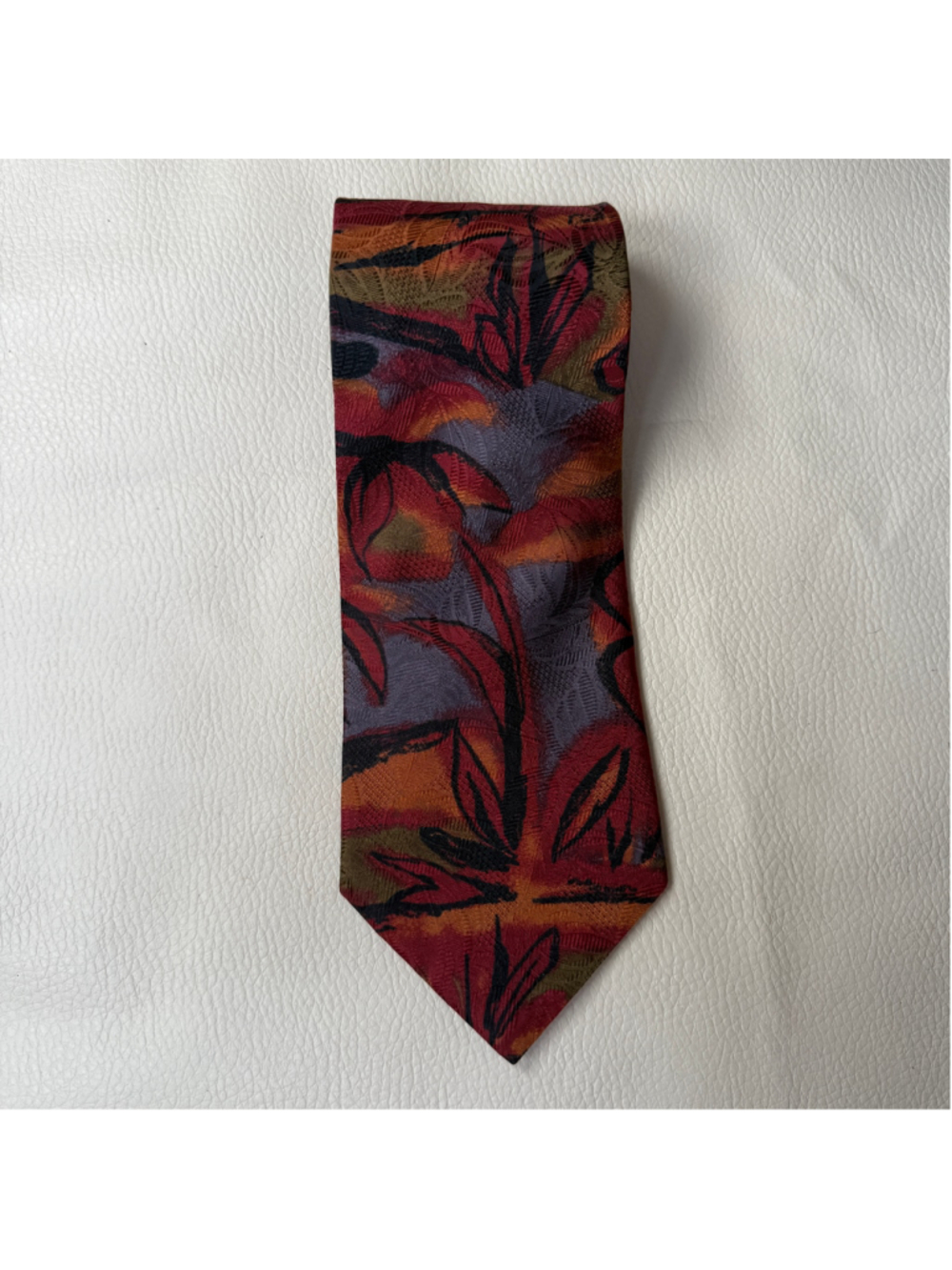 Ermenegildo Zegna Mens Silk Tie Italy Abstract Floral Burgundy Orange Necktie